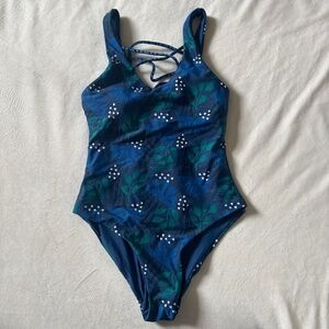 EIWA One Piece Swimsuit Be True Blue Green White Crisscross Women's Size XS